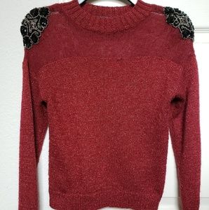 GUESS metallic deep red/black sequin sweater